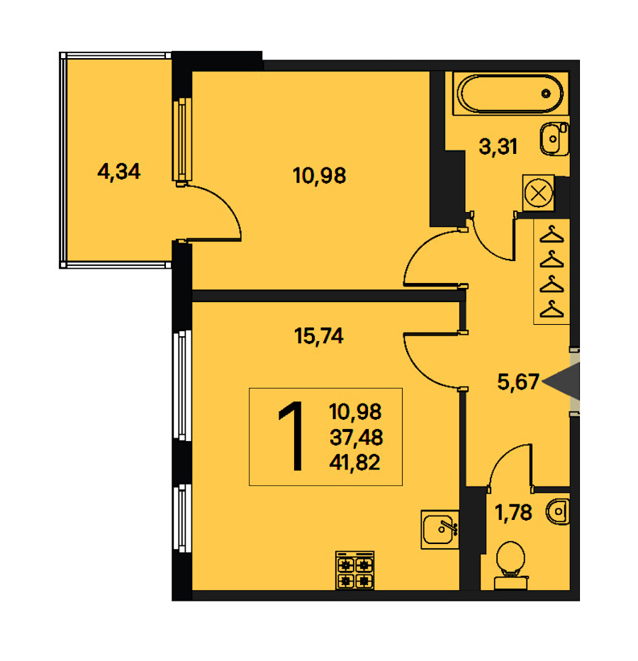 1-комнатная квартира 37.48 м², 4/4 эт., ЖК «Новое Сертолово. Гармония»